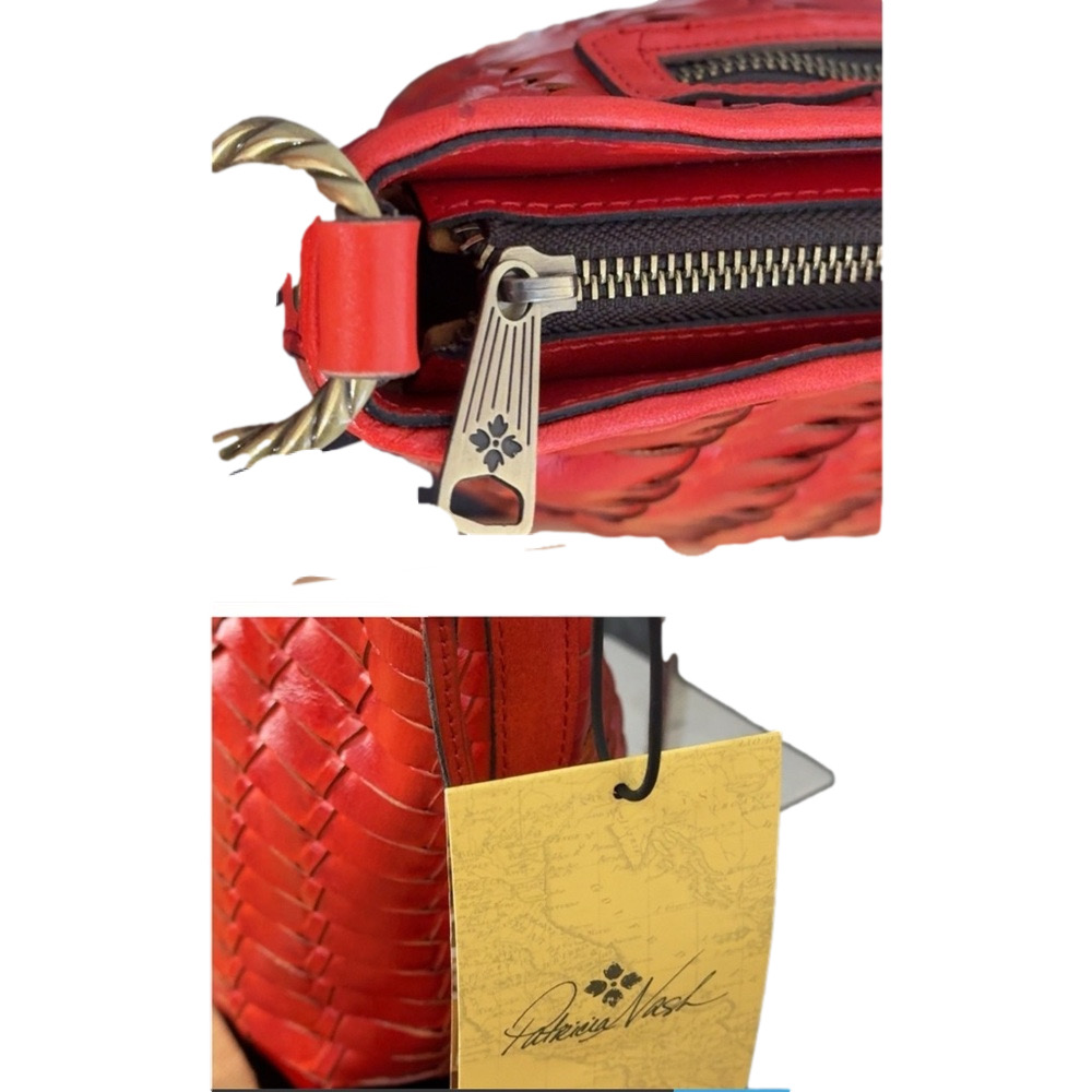 Patricia Nash Woven Leather Valbella Zip Crossbody Bag Bright Coral NWT - Picture 12 of 14